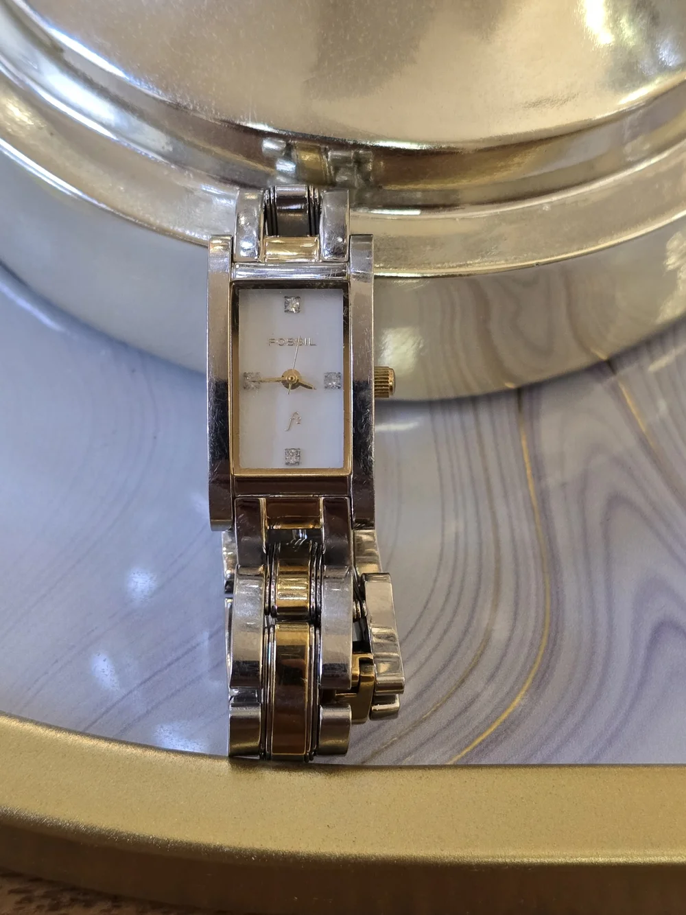 Fossil Gold and Silver Two-Tone Rectangular Bracelet Watch